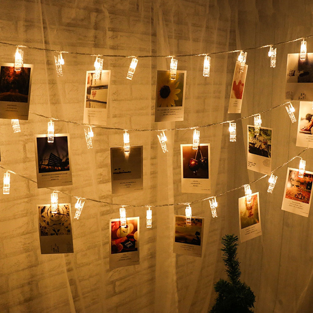 Soothera Memory Lights — corda LED quente com clips a segurar fotografias na parede, foto de produto
