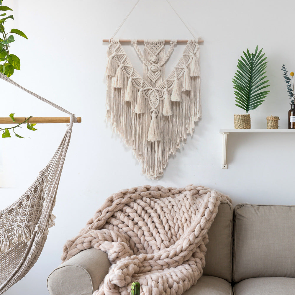 Soothera Macramé — tapeçaria de parede tecida à mão numa sala cozy