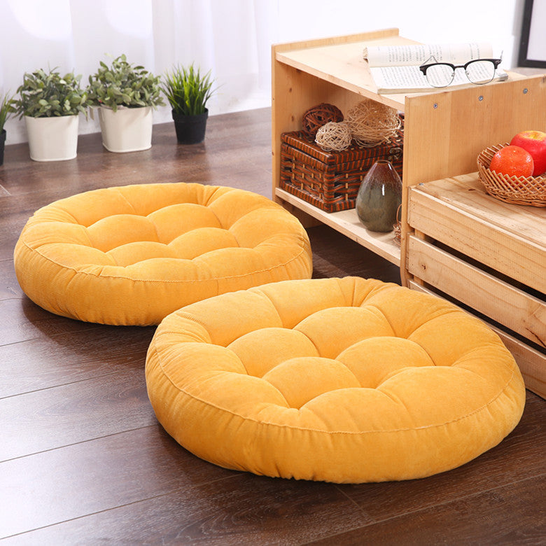 Soothera Floor Cushion — almofada de chão redonda cor mostarda