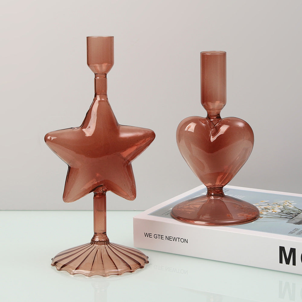 Soothera Sweet Glass — castiçais de vidro rosa-velho em estrela e coração