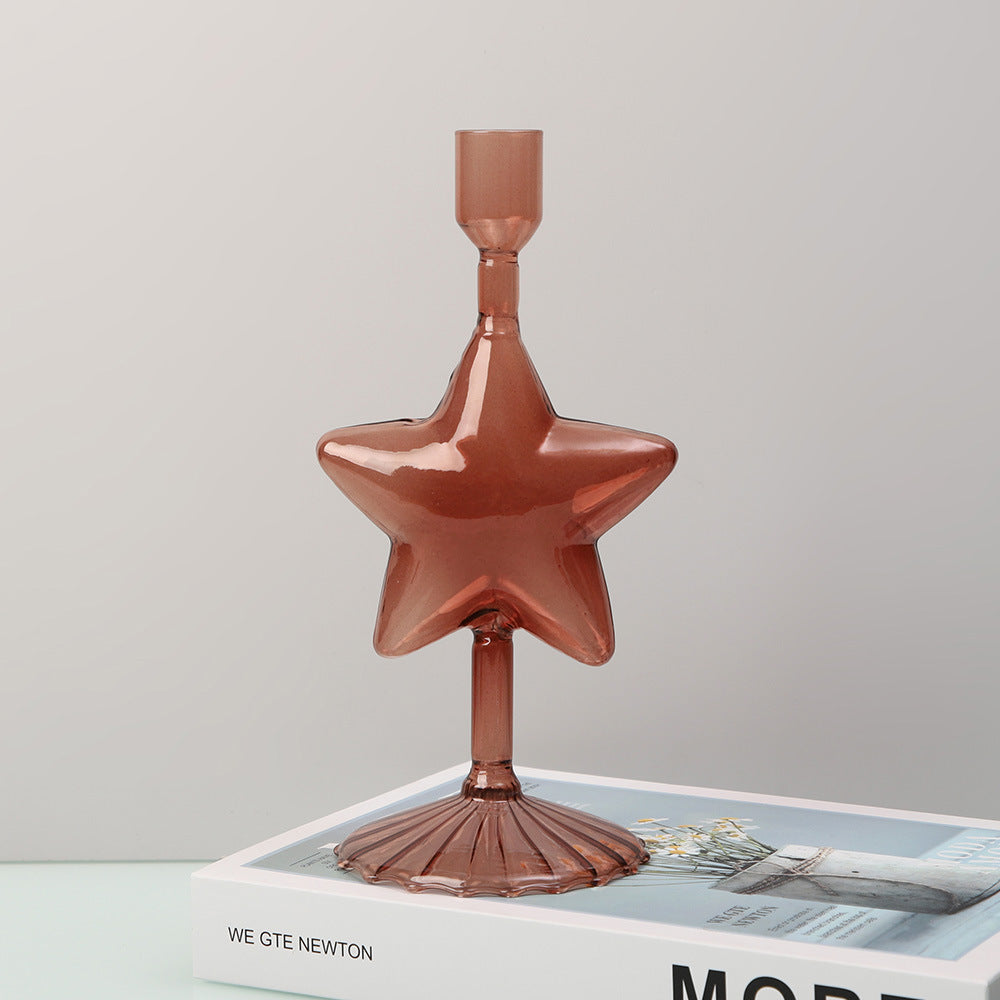 Castiçal de vidro em estrela, rosa-velho