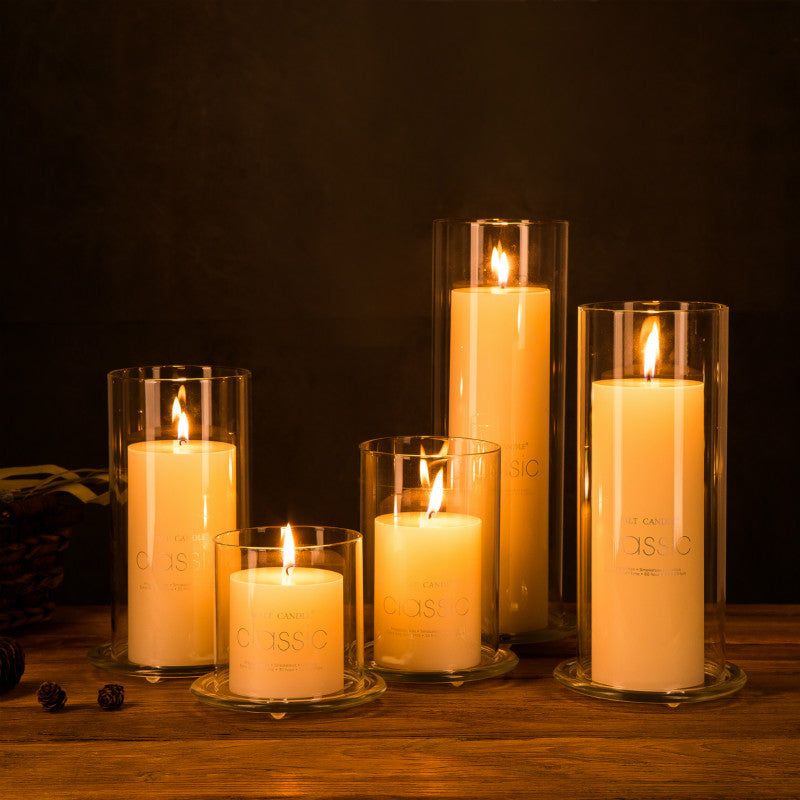 Soothera Hurricane Glass — velas a brilhar em cúpulas de vidro, fim de tarde