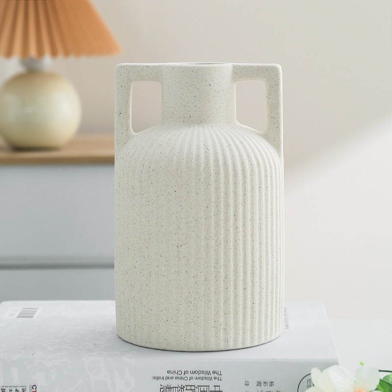 Vaso jarro alto com asas, cerâmica creme