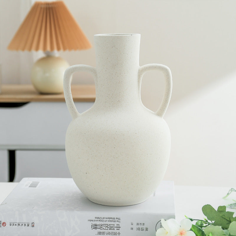 Vaso ânfora com asas, cerâmica creme
